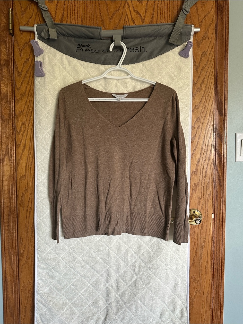 Essentials Brown V-Neck Long Sleeve Women's Top